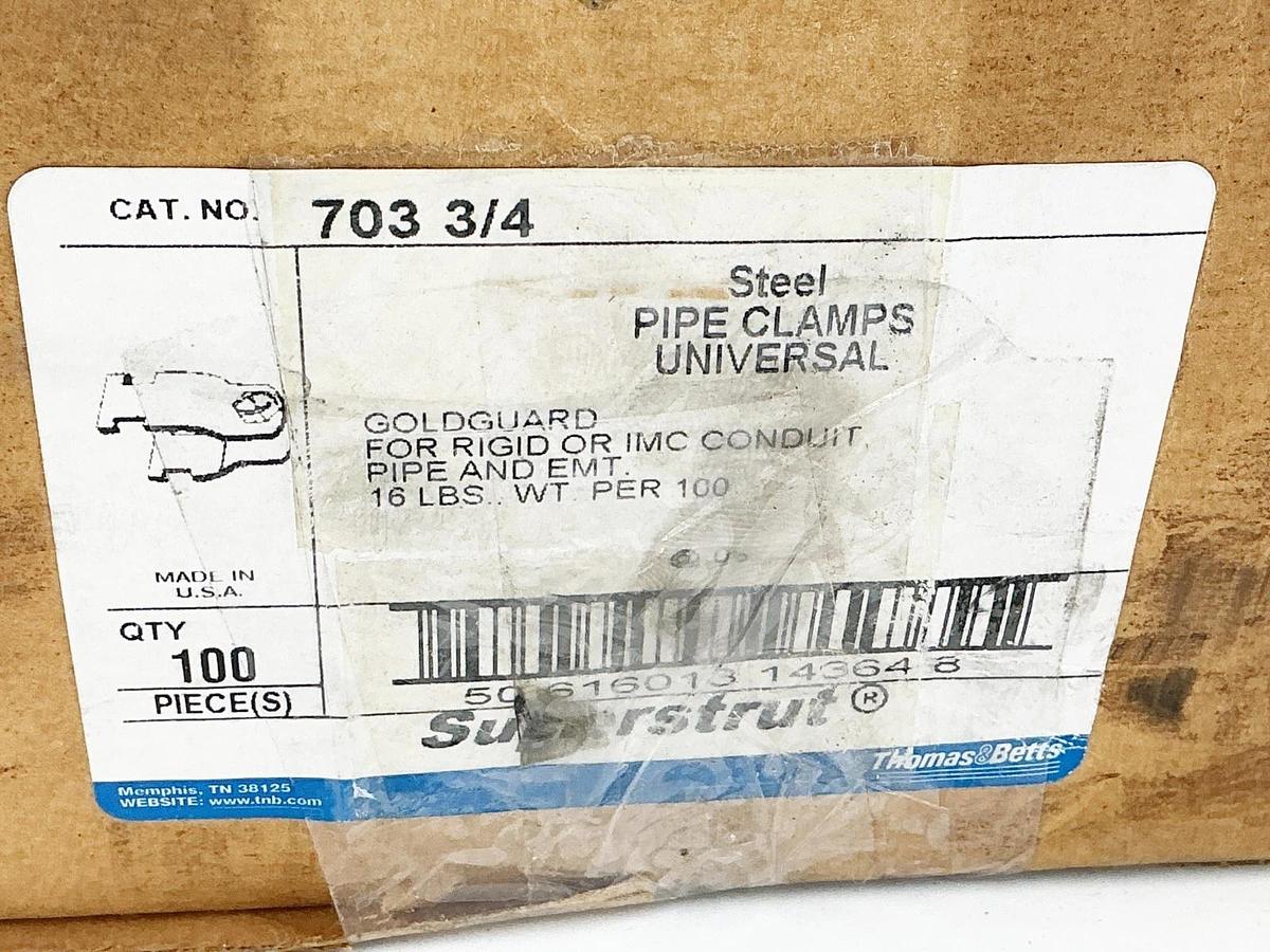 New Box of 100 Thomas & Betts 703 3/4 Steel Pipe Clamp Universal 3/4"