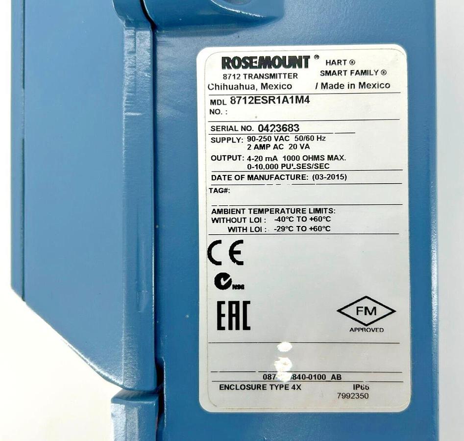 New Rosemount 8712ESR1A1M4 Transmitter 2A 250V 50/60Hz