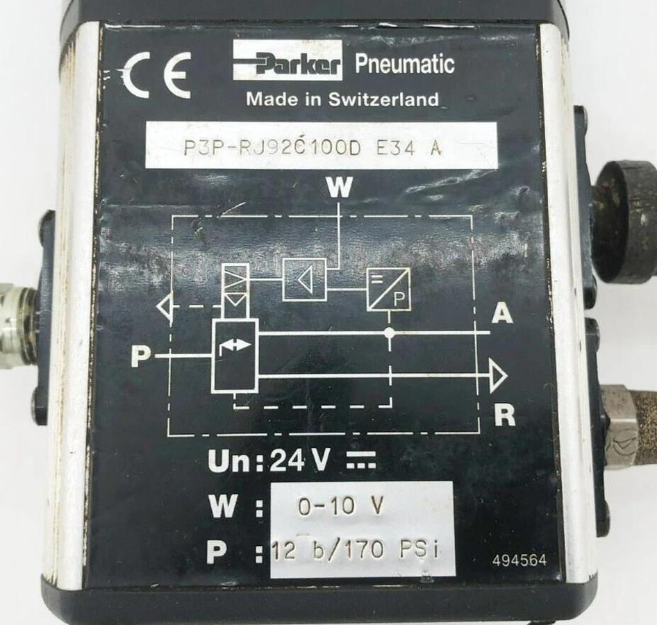 Used Parker P3P-RJ92C100D E34 A Pneumatic Pressure Regulator 0-10 V 12 b/170 PSI