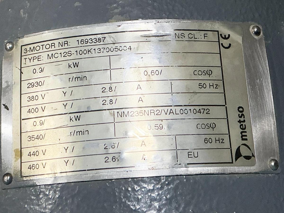 Used Metso Paper MC12S-100K137005004 Slitter Motor 460V 2.8A 2930RPM 50/60Hz
