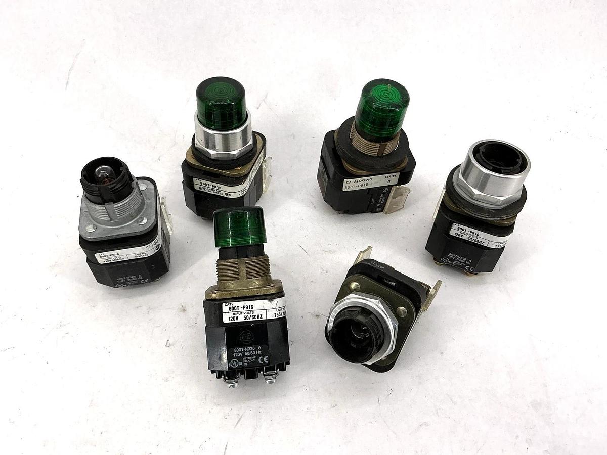 Used Lot of 6 Assorted Allen Bradley 800T-PB16 Ser B & Ser T Illuminated Pushbuttons