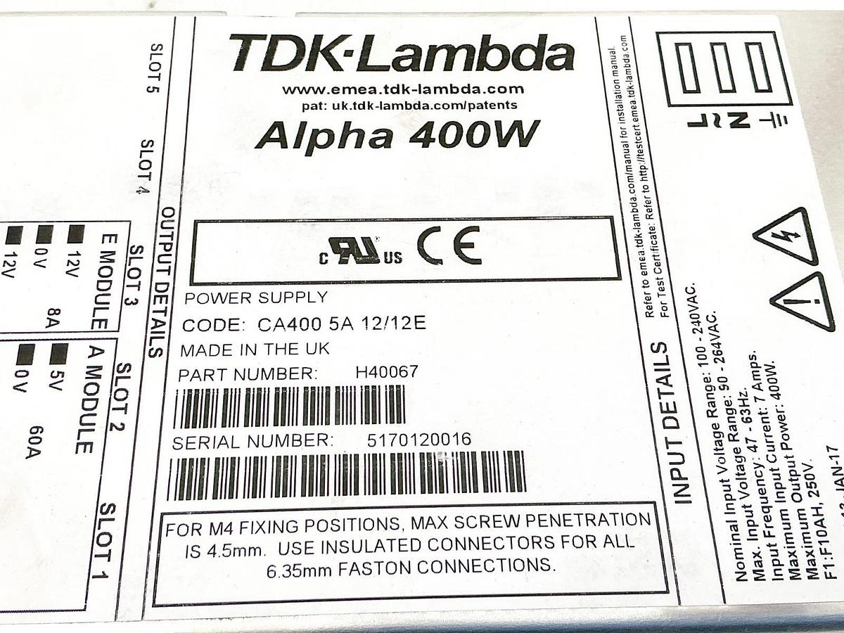 New TDK Lambda H40067 Power Supply Alpha 400W 100-240V CA400 5A 12/12E