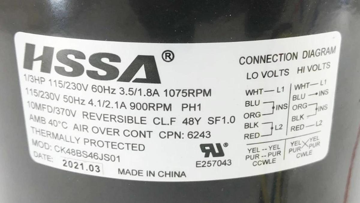 New Captive Air HSSA CK48BS46JS01 Makeup Air Fan 1/3HP 115/230V 1975rpm - No Box