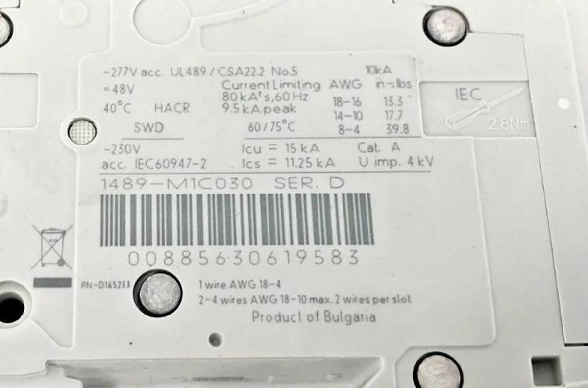 New Allen Bradley 1489-M1C030 Ser. D Circuit Breaker 3A 1 Pole 277vac - No Box