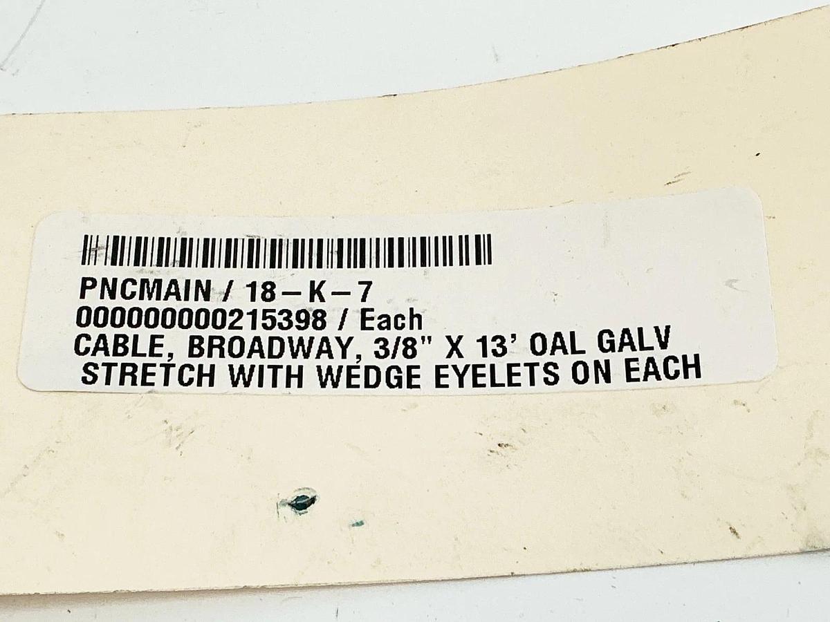 New Broadway Industrial Supply Stretch Cable With Wedge Eyelets 3/8"DIA 13' Leng