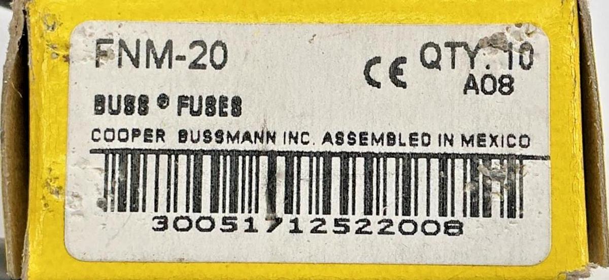 New Bussmann FNM-20 250Vac Time-Delay Fuse 20A 250V Box of 10