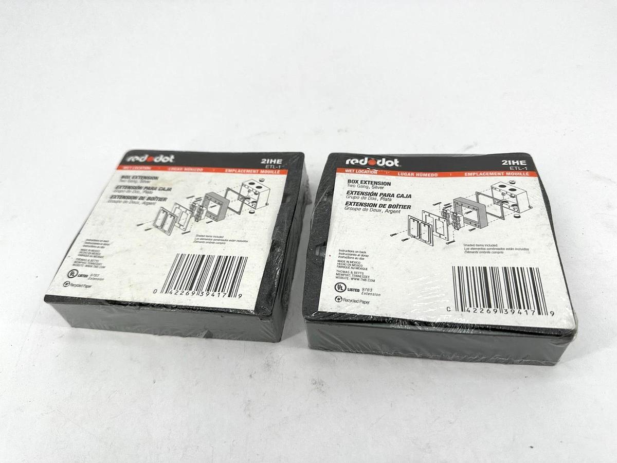 Lot of 2 New Red Dot 2IHE Box Extension 2 Gang Silver ETL-1