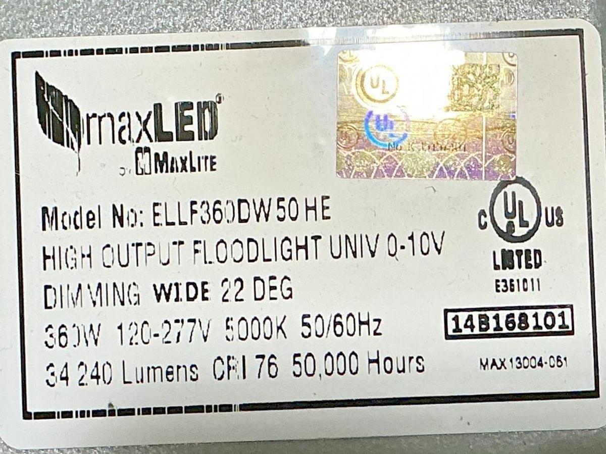 New MaxLite MaxLED ELLF360DW50HE High Output Floodlight Dim Wide 22DEG 360W 277V