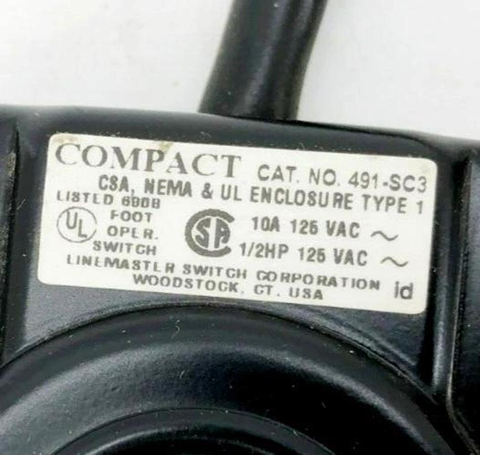 New Linemaster 491-SC3 Compact Foot Switch Momentary 10A 125VAC 2A190