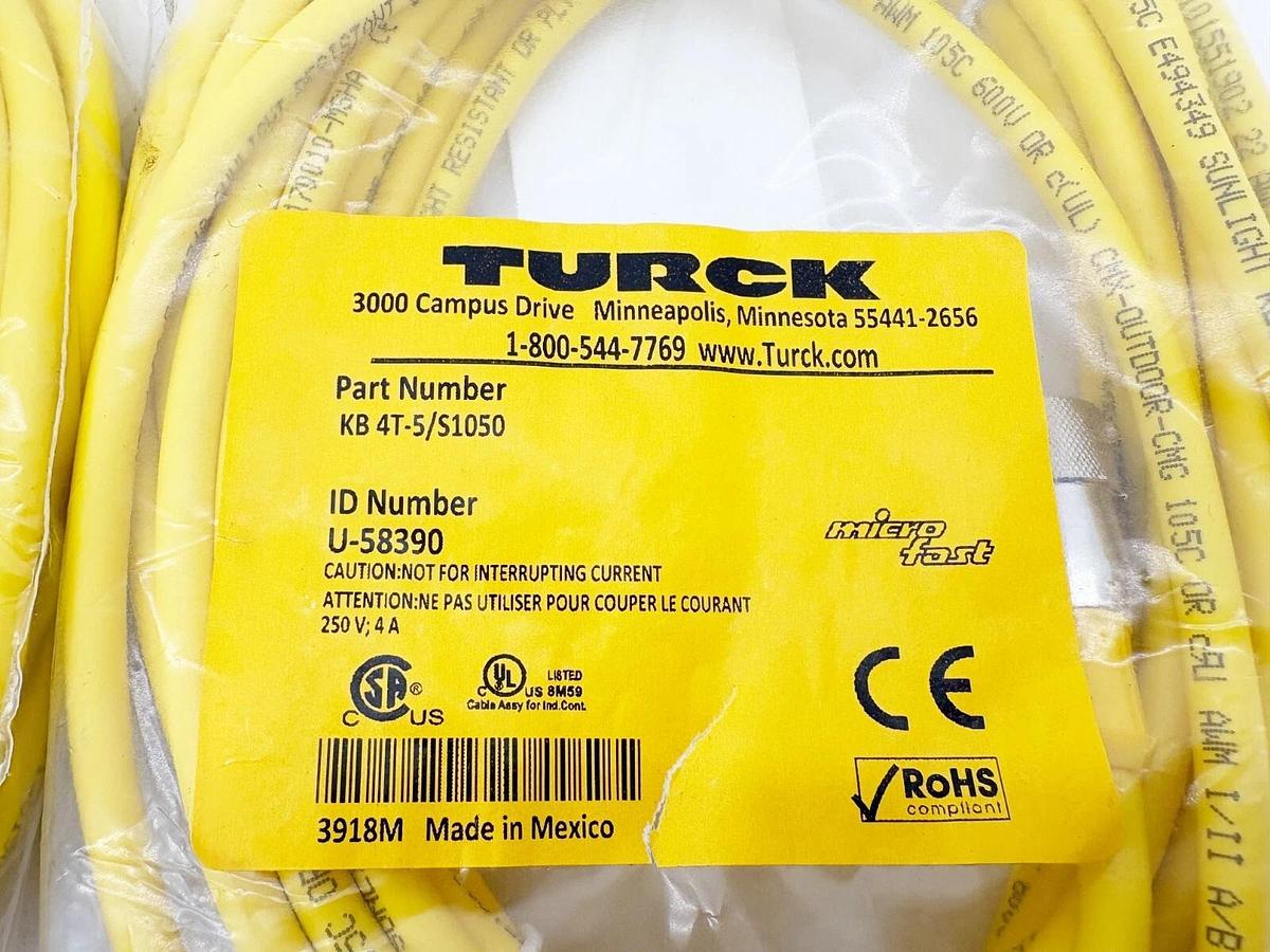 Lot of 2 New Turck KB4T-5/S1050 Cordsets for Actuators/Sensors 5m Length U-58390