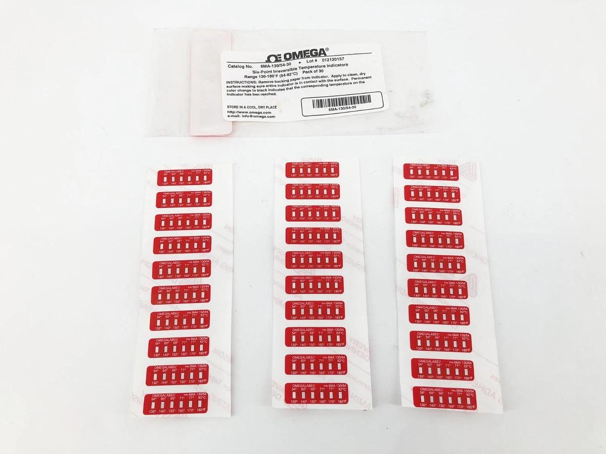 Bag of 30 New Omega 6MA-130/54-30 Six Point Horizontal Temperature Labels
