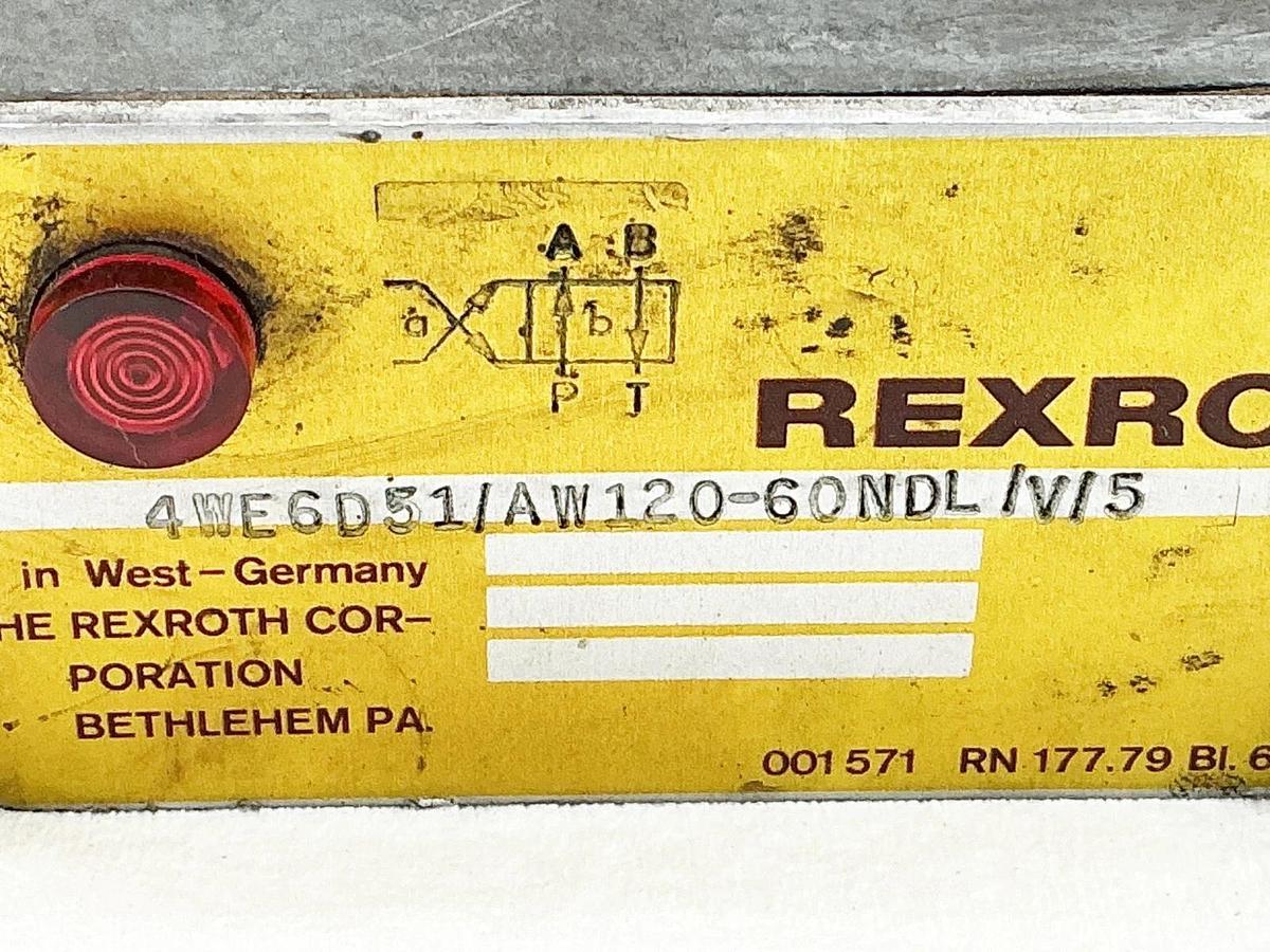 Used Rexroth 4WE6D51/AW120-60NDL/V/5 Hydraulic Solenoid Valve 120V 60Hz 46VA