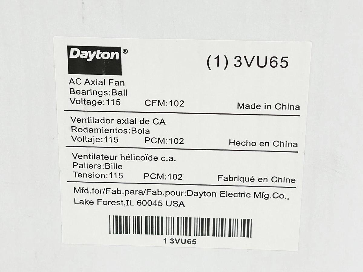 New Dayton 3VU65 AC Axial Fan 115V CFM:102