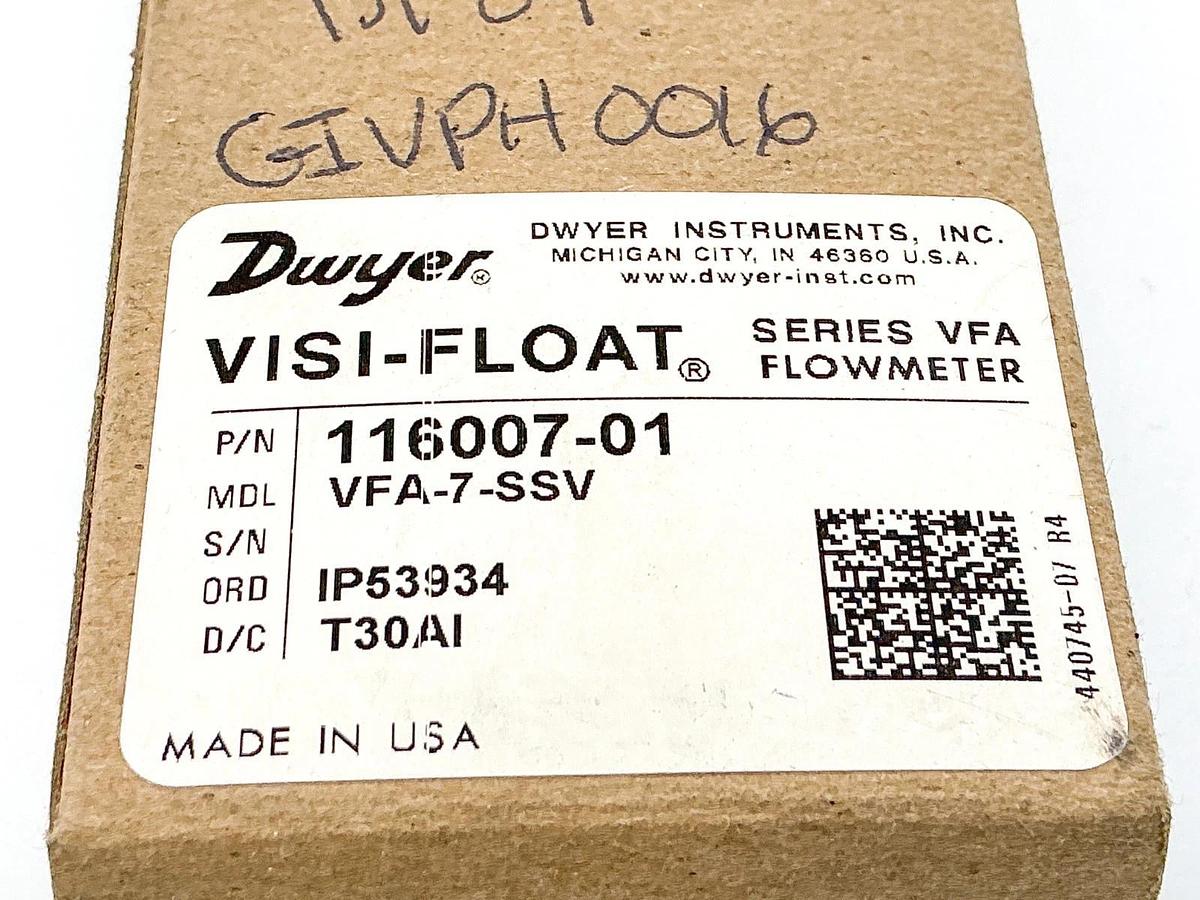 New Dwyer VFA-7-SSV Visi-Float Flow Meter 5-50 SCFH AIR 116007-01