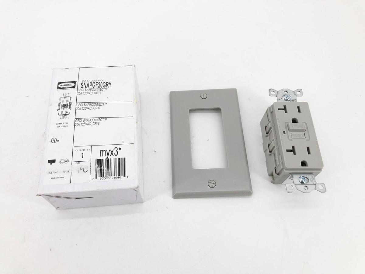 New Hubbell SNAPGF20GRY Snap Ground Fault Receptacle Gray 20A 125V