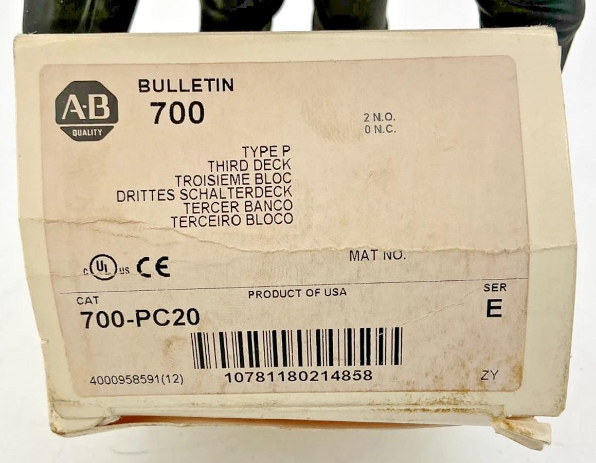 New Allen Bradley 700-PC20 Ser E Relay Third Deck Type P 2-Pole 2NO 10A 700PC20
