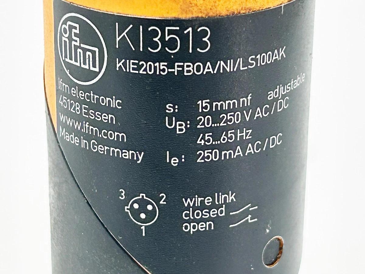 Used IFM KI3513 KIE2015-FBOA/NI/LS100AK Capacitive Sensor 250V 65Hz