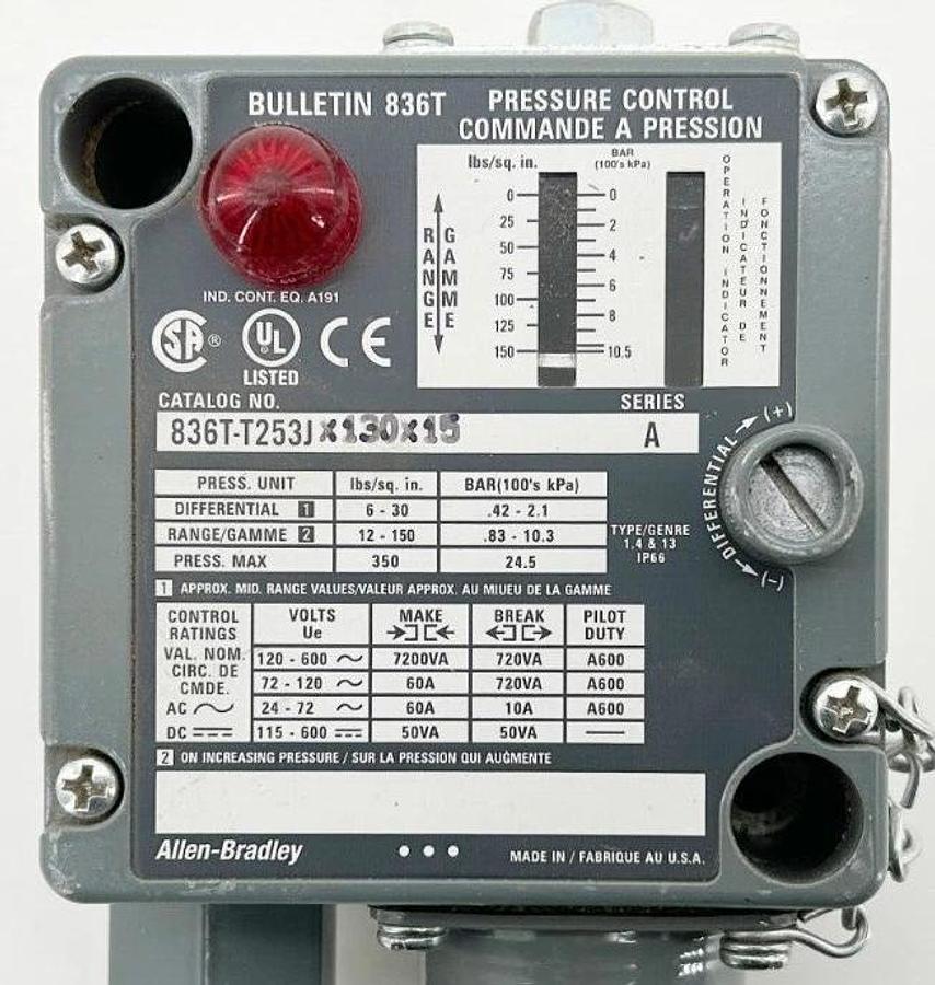 New Allen Bradley 836T-T253JX130X15 Pressure Control Switch 350PSI 600V
