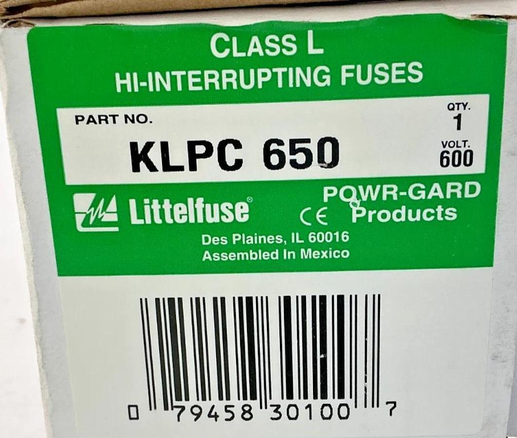 New Littelfuse KLPC-650 Powr-Pro Hi-interrupting Class L Fuse 650A 600V KLPC650