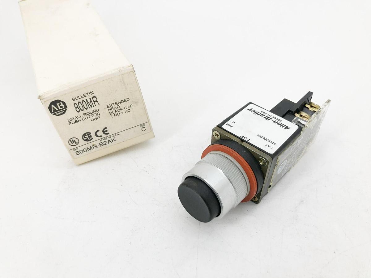 New Allen Bradley 800MR-B2AK Small Round Extended Pushbutton Black Ser. C