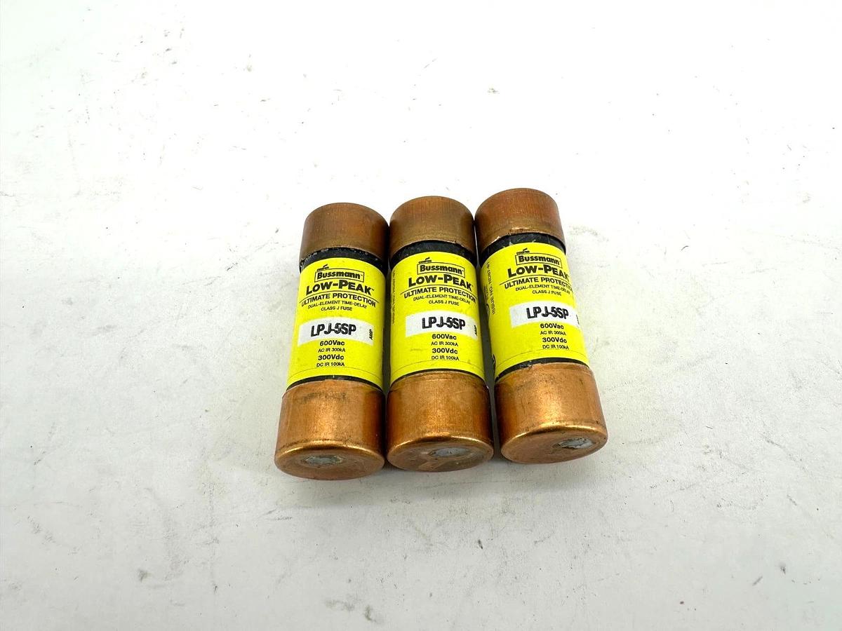 Lot of 3 New Bussmann LPJ-5SP Low-Peak Dual-Element Class J Fuse 5A 600V