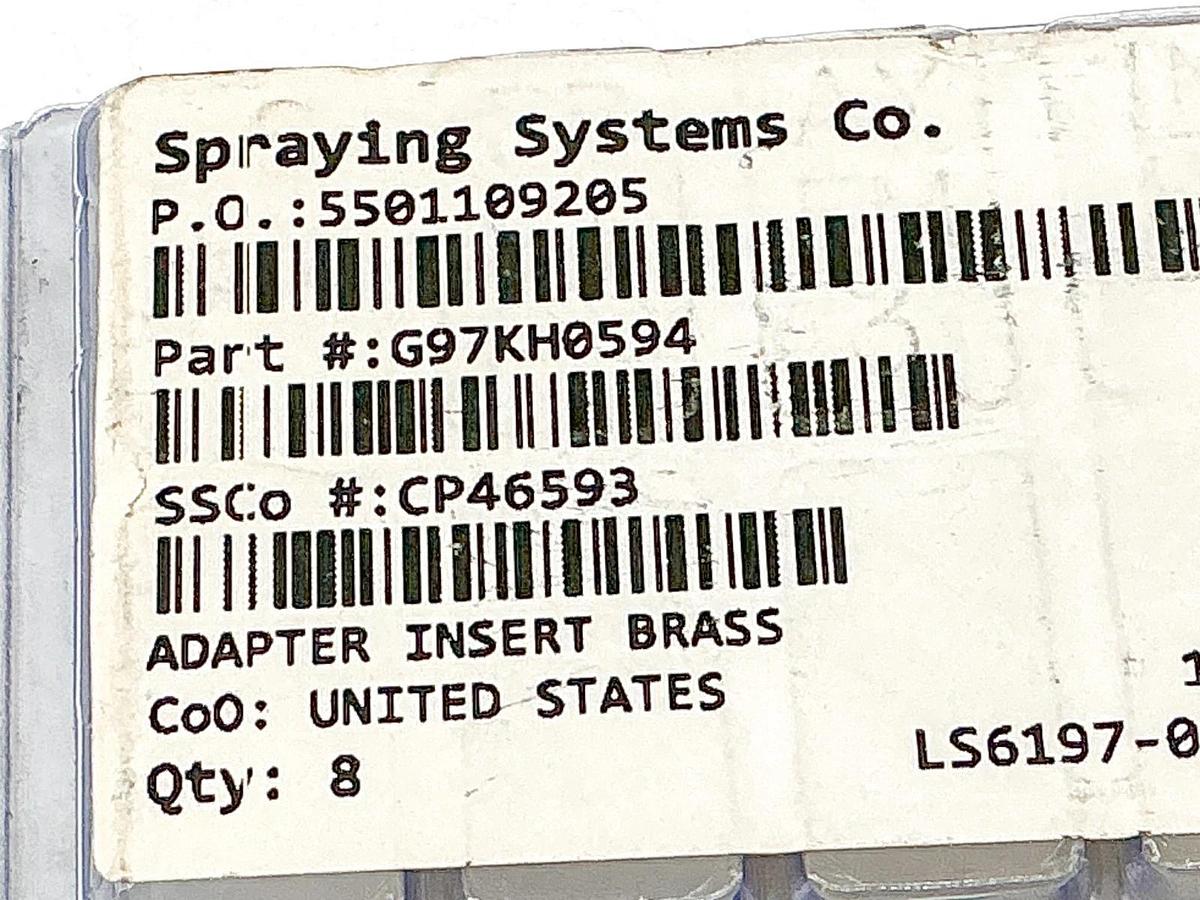 New Lot of 8 Spraying Systems CP46593 Adapter Insert Brass G97KH0594