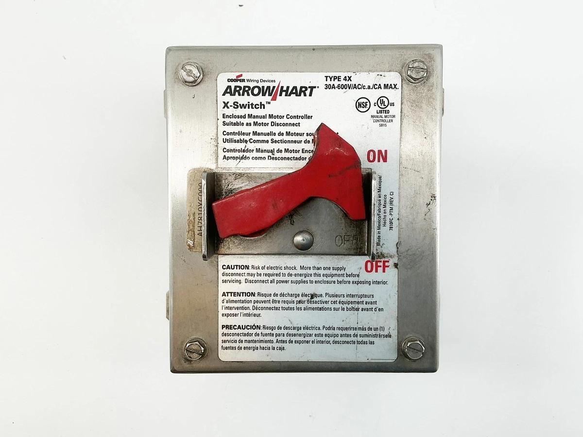 Used Arrow Hart AH7810XC000 X-Switch Enclosed Manual Motor Controller 30A 600V