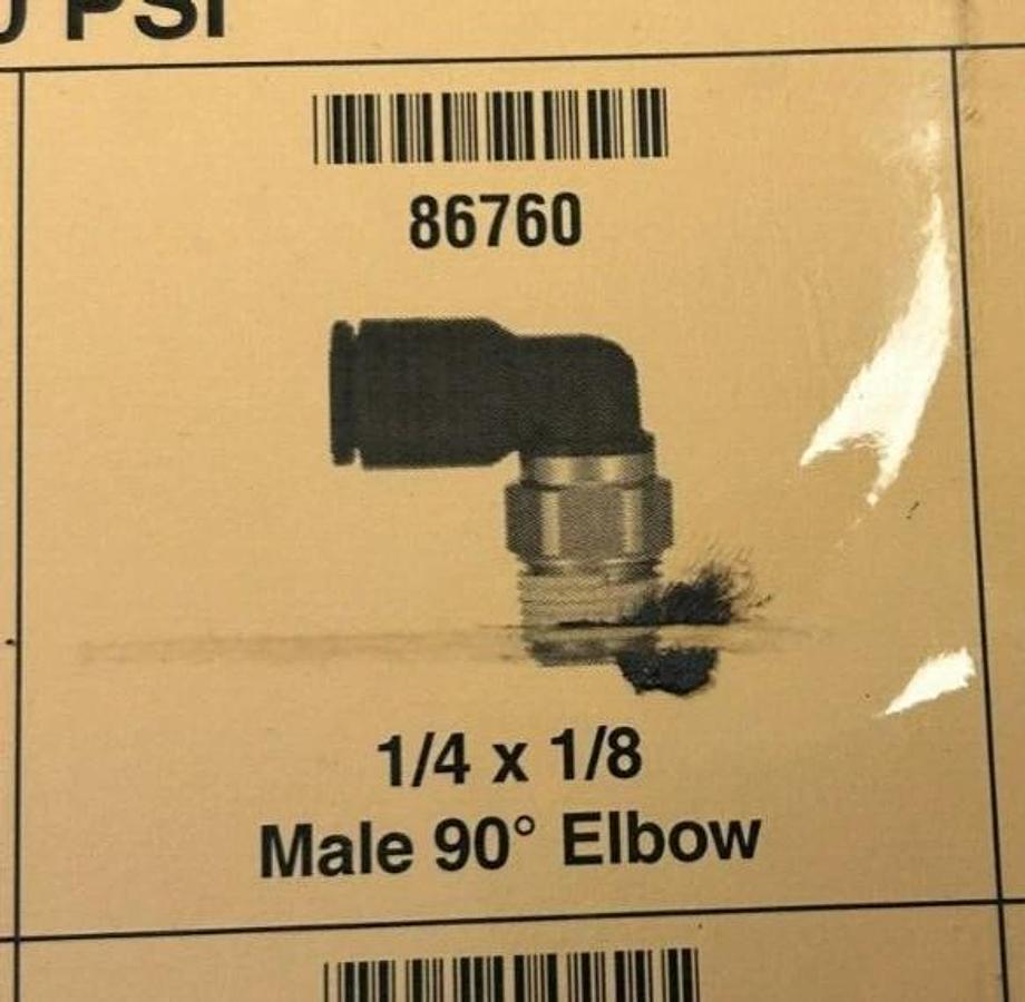 Lot of 5 New Lawson 86760 Male Elbows, 90 Deg. 1/4" x 1/8", 290PSI