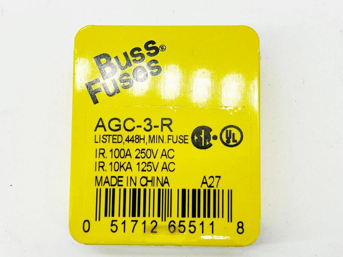 New Lot of 12 Bussmann AGC-3-R Tube Fuse 3A 250V
