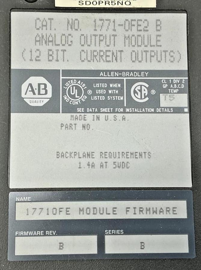 Used Allen Bradley 1771-OFE2 Ser B Analog Output Module 12-Bit 1771OFE2