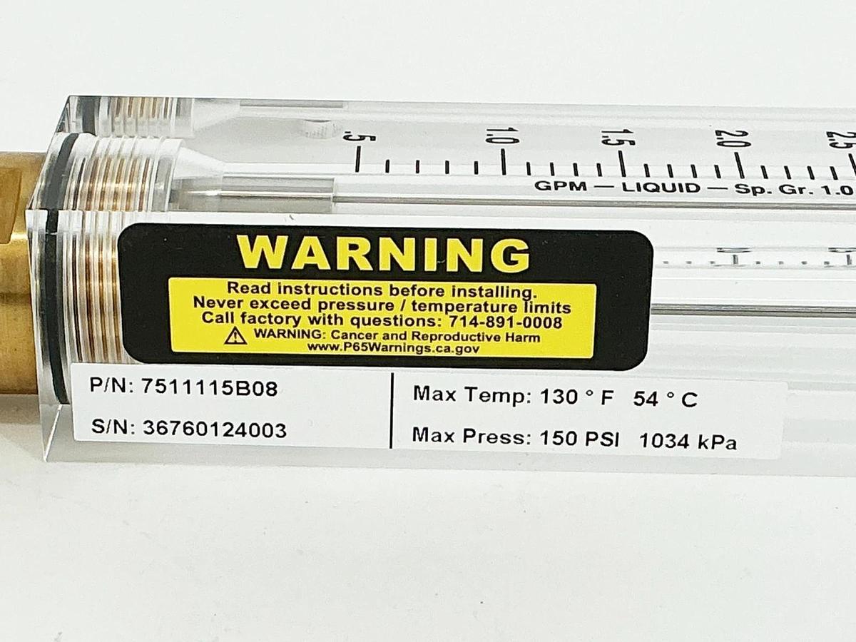 New King Instrument Co. 7511115B08 Flow Meter 150PSI 5GPM 1/2" NPT - No Box