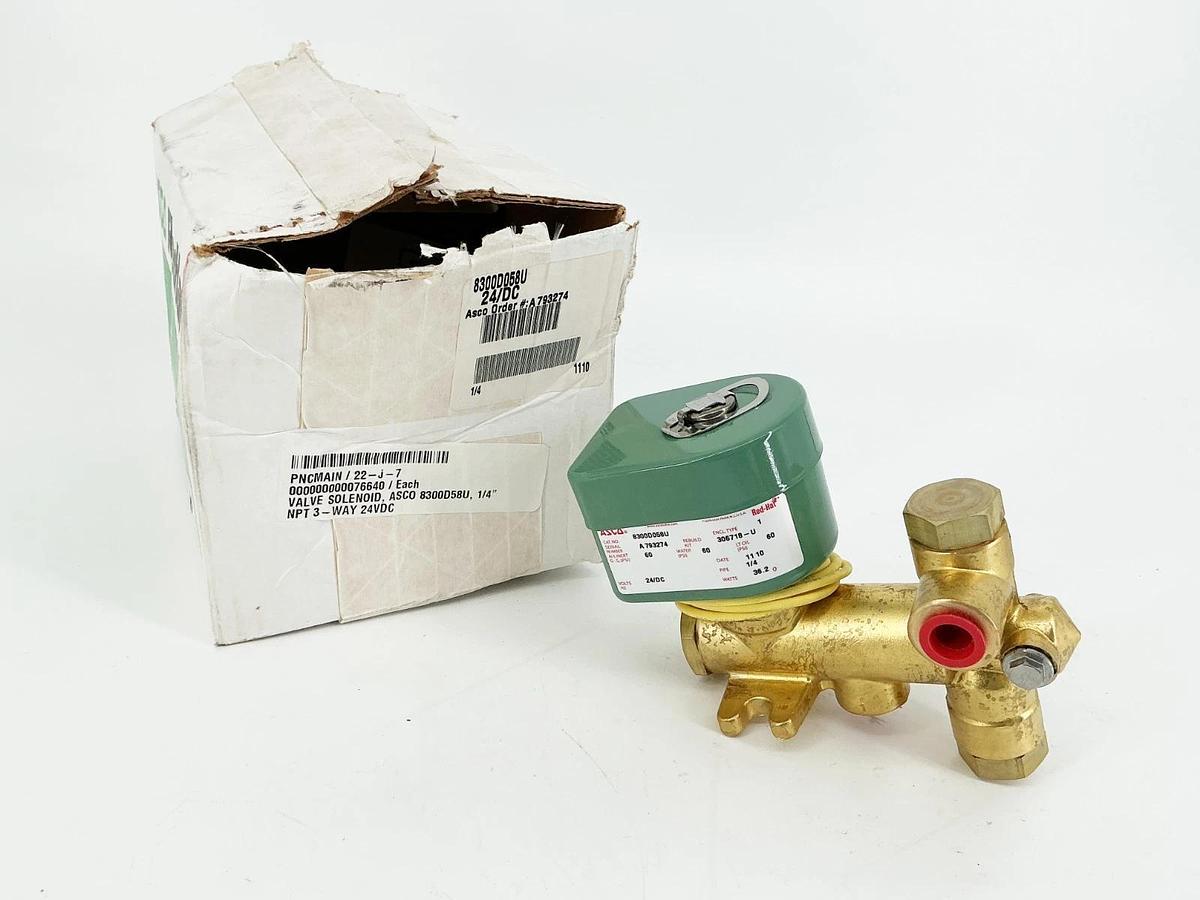 New Asco 8300D058U Solenoid Valve 60PSI 1/4" Pipe 36.2W 24VDC