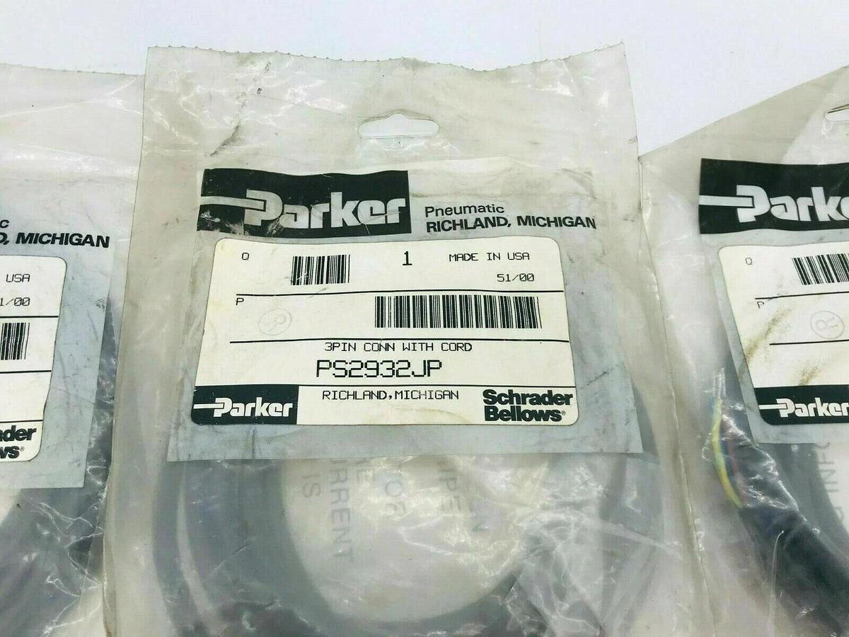 Used Lot of 3 New Parker PS2932JP 3 Pin Connector W/ Cord