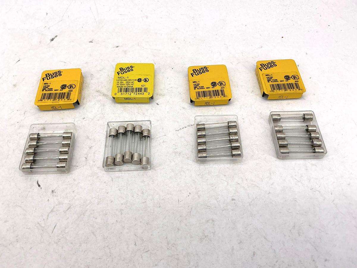 Lot of 20 New Bussmann MDL-1 Glass Fuse 1A 250V