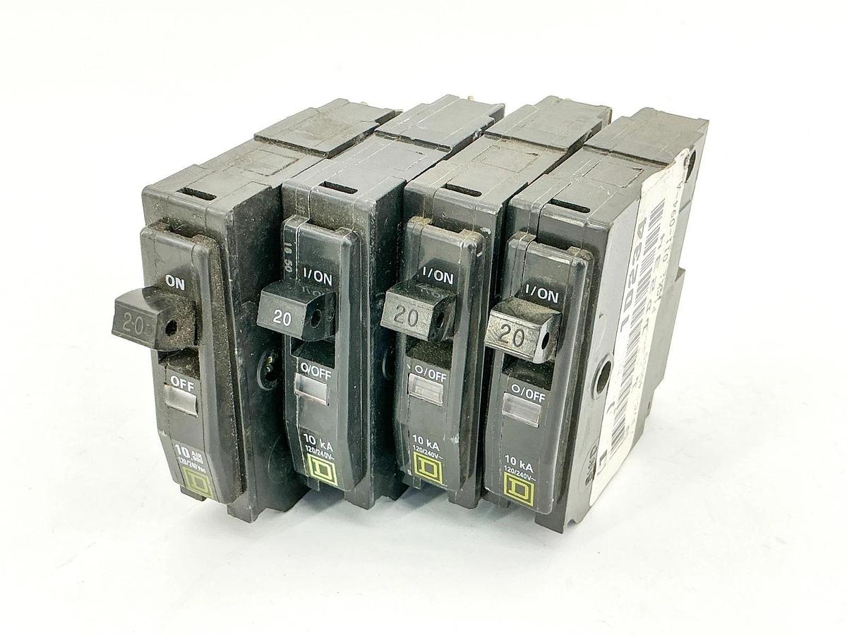 Used Lot of 4 Square D QO120 Circuit Breaker 20A 240V 1P Type QO