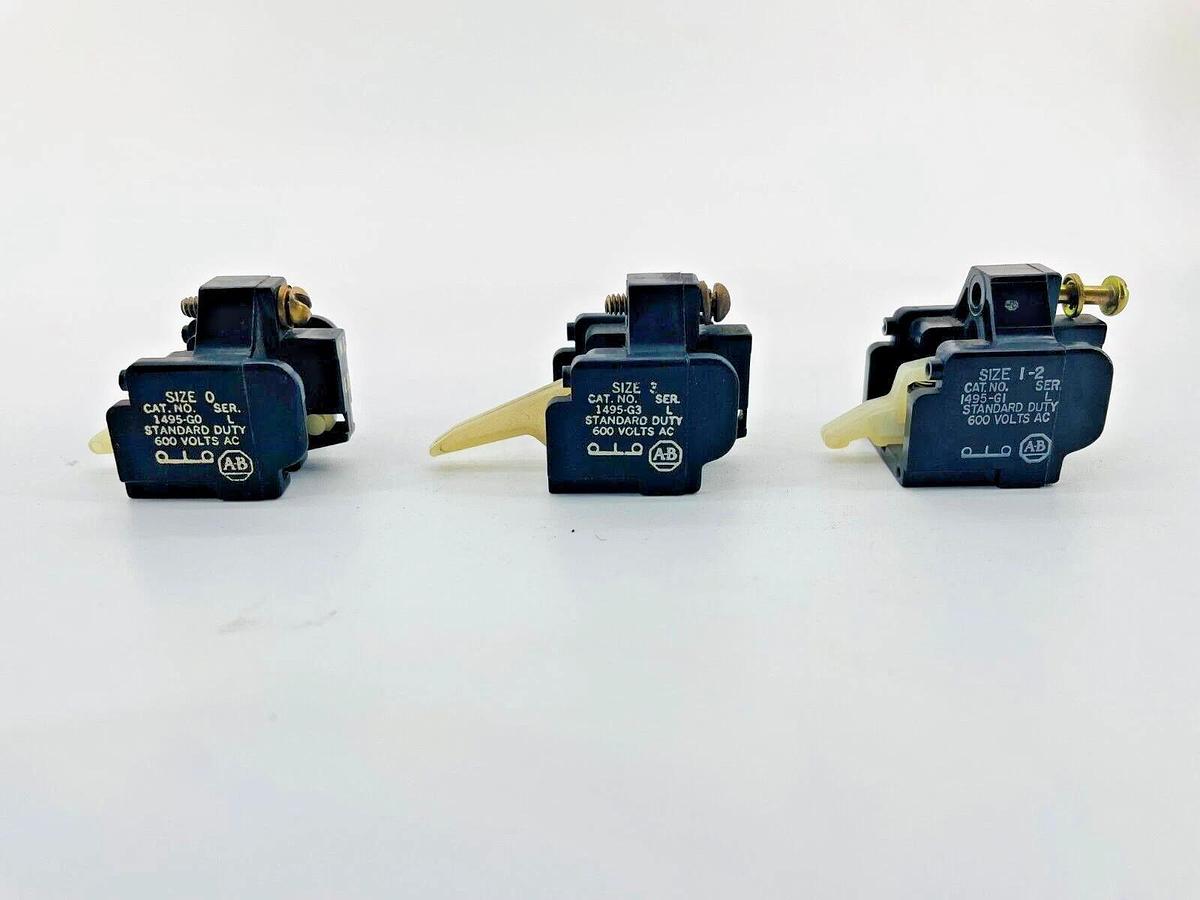 Used Lot of 3 Allen Bradley Auxiliary Contact 1495-G1 1495-G0 1495-G3 600V Ser L