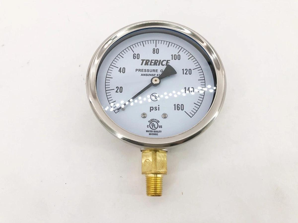 New Trerice D82B4002LA160 Pressure Gauge D82B 4" 0-160psi 1/4" Lower OC