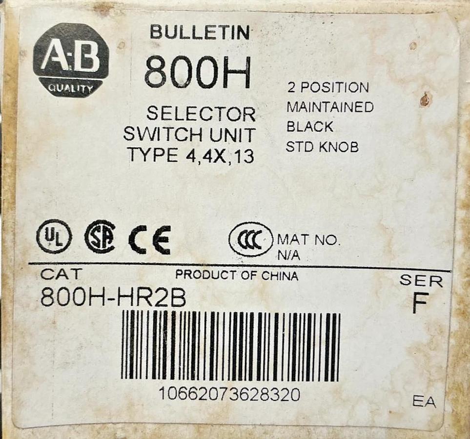 New Allen Bradley 800H-HR2B Ser F Selector Switch 2Pos Maintained Black STD Knob
