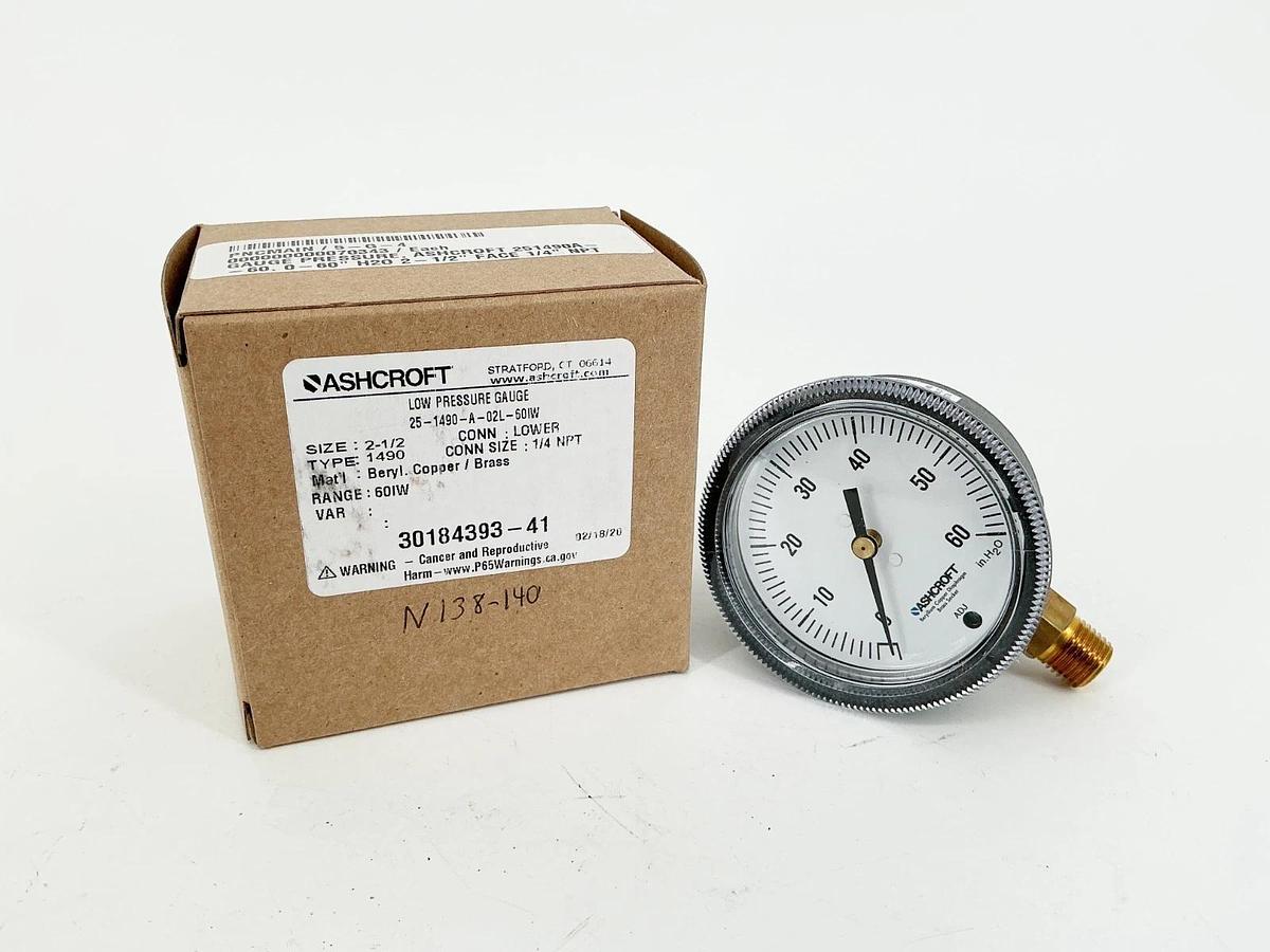 New Ashcroft 25-1490-A-02L-60IW Pressure Gauge 2-1/2" 60IW 1/4NPT