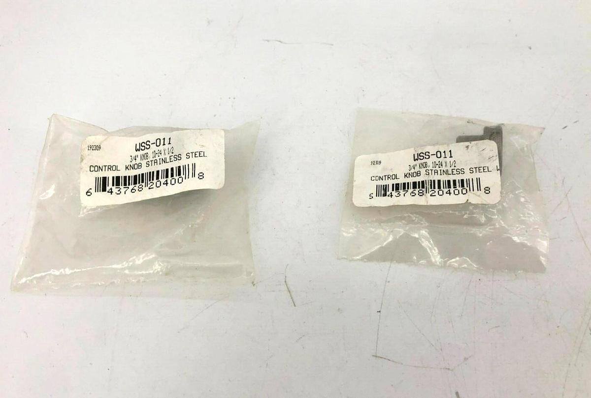 Lot of 2 New WSS-011 Stainless Steel Knurled Control Knobs 3/4" Dia. 10-24 x 1/2