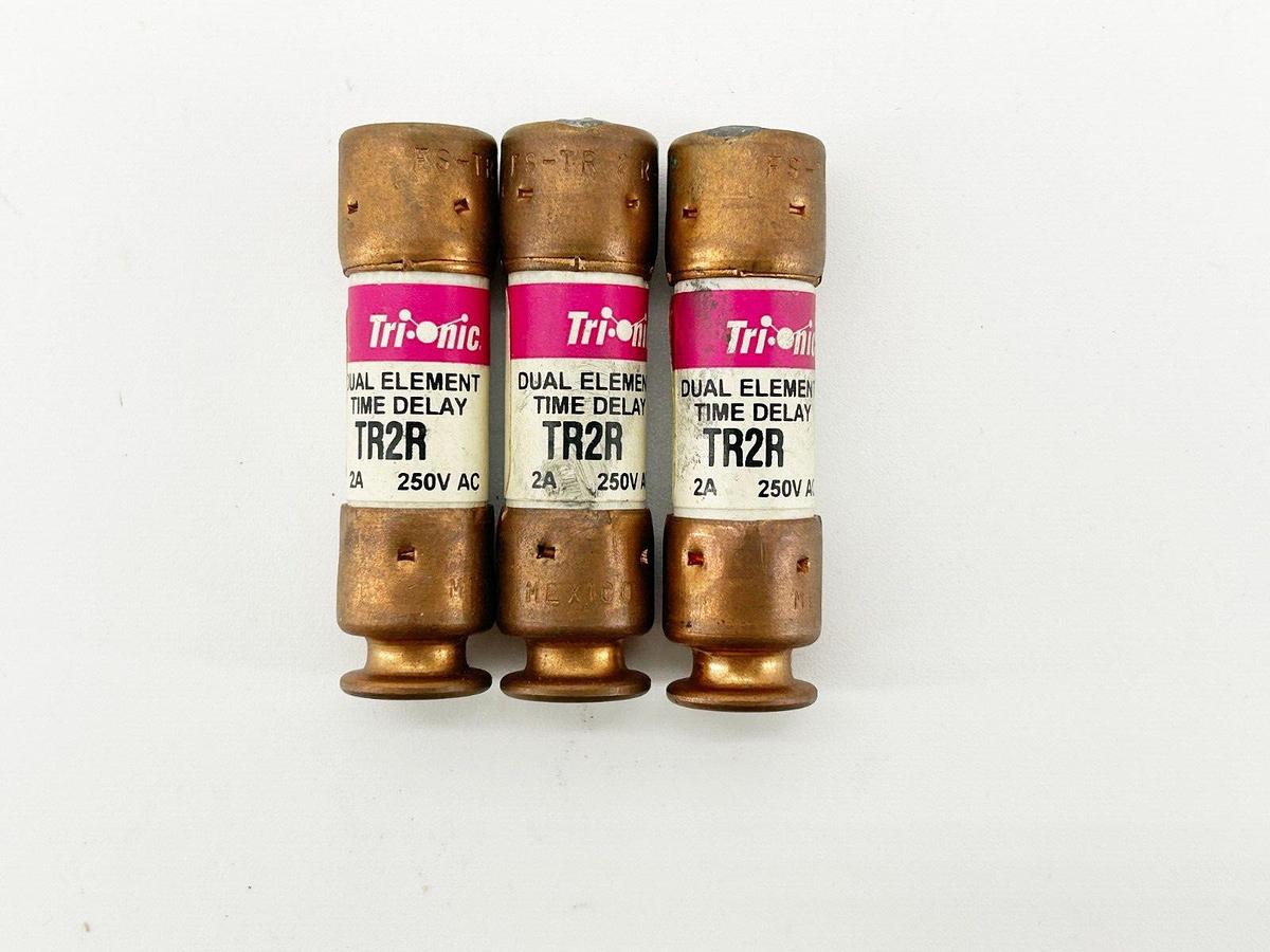 New Lot of 3 Ferraz Shawmut TR2R Dual Element Time Delay Fuse 2A 250V
