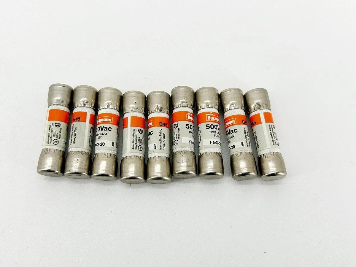 New Lot of 9 Bussmann FNQ-20 Time Delay Fuse 500V 20A