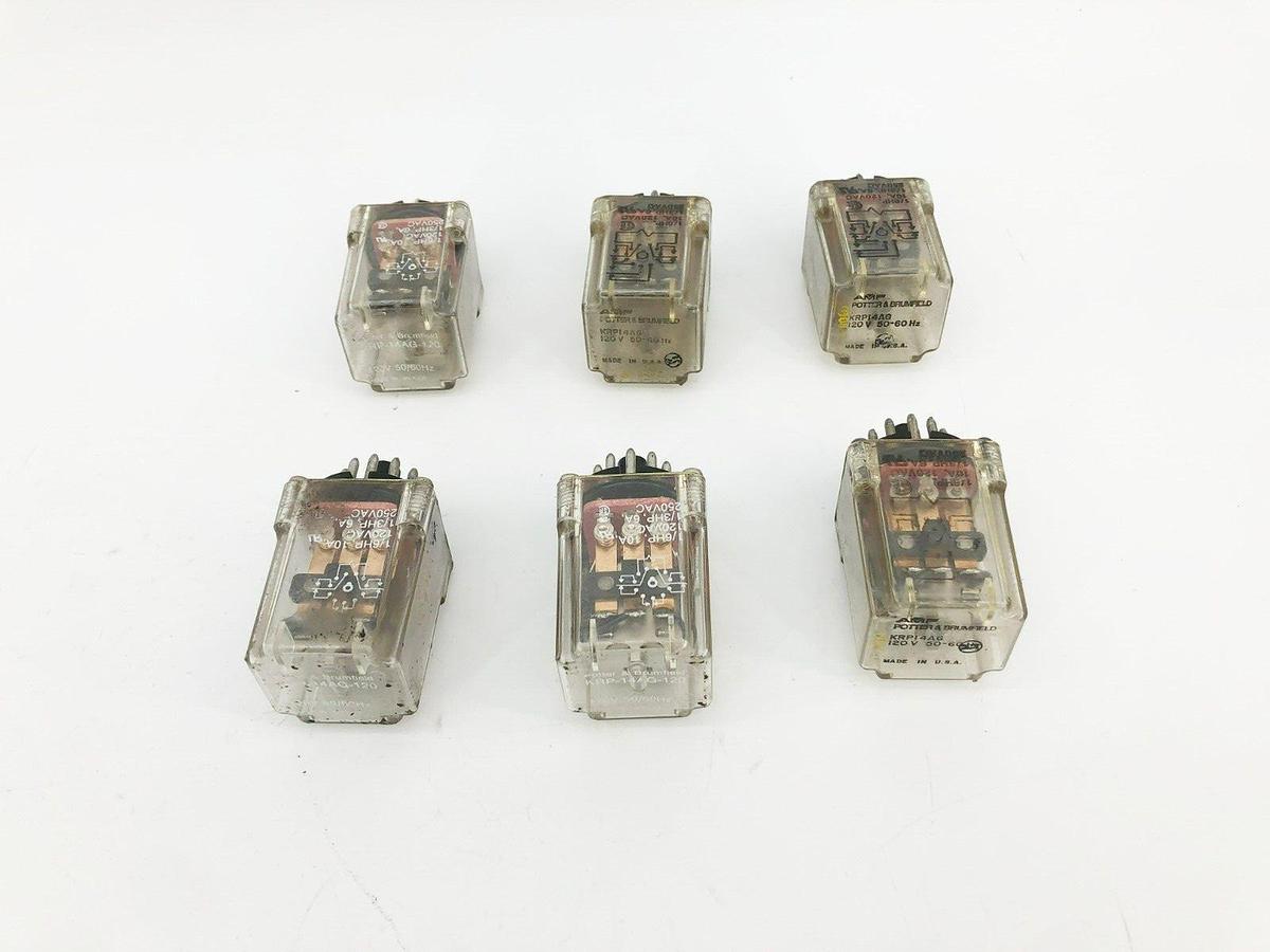 Used Lot of 6 Potter & Brumfield KRP14AG Relay 120V 50/60Hz