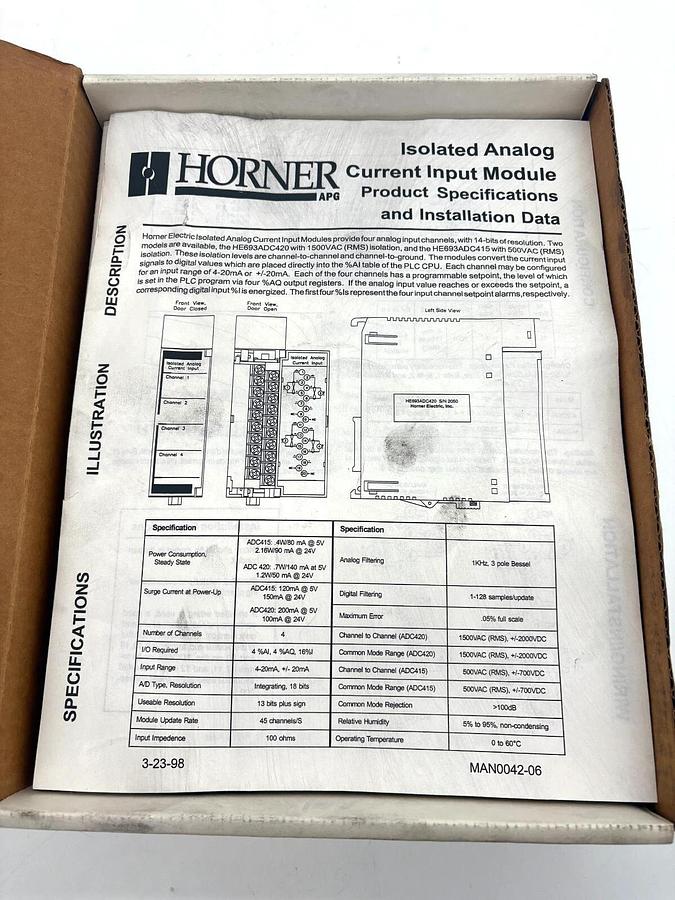 New Horner Electric HE693ADC415E Isolated Analog Current Input Module