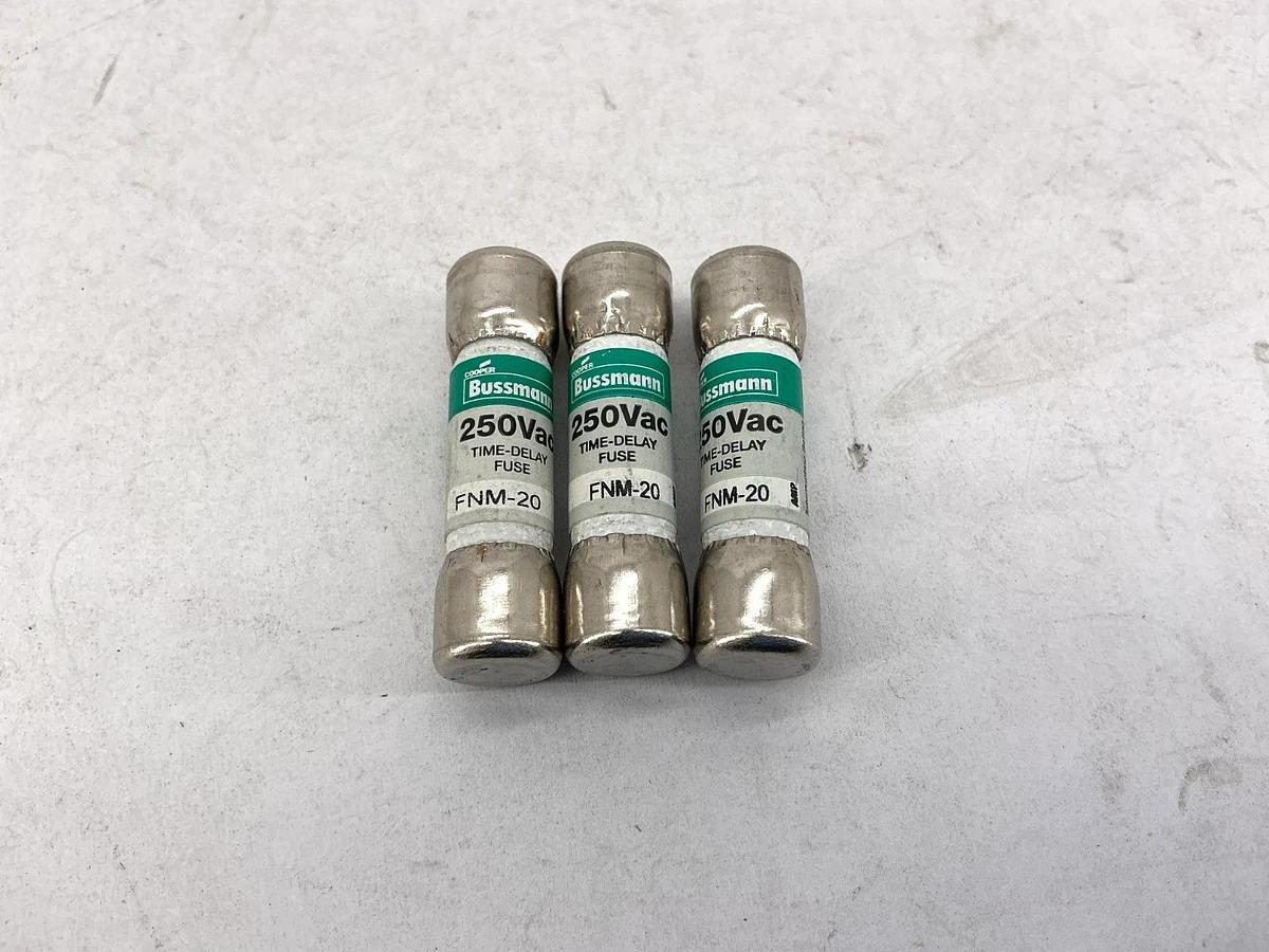 Lot of 3 New Bussmann FNM-20 250Vac Time-Delay Fuse 20A 250V