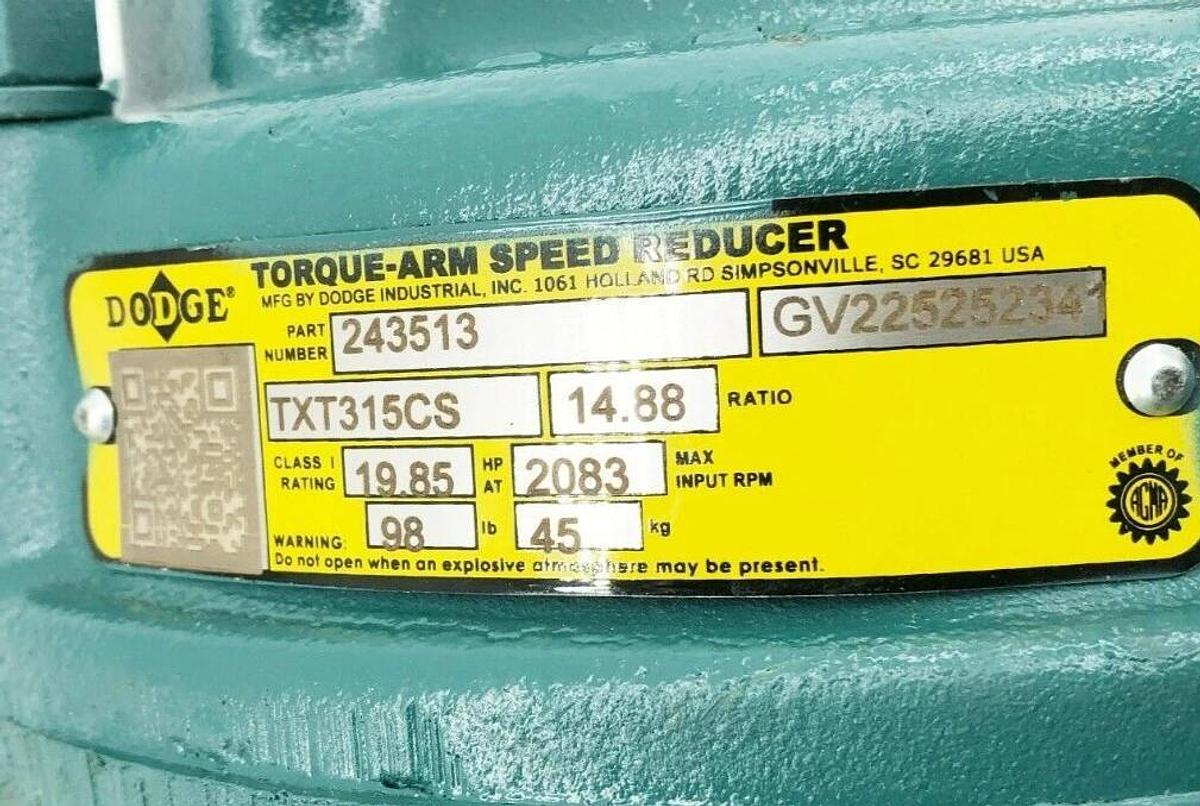 New Dodge TXT315CS 243513 Torque-Arm Speed Reducer 14.88:1 Ratio