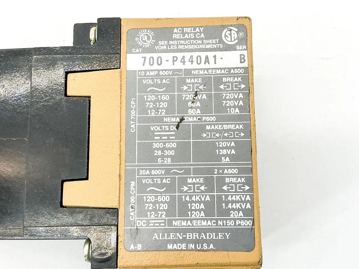 Used Allen Bradley 700-P440A1 AC Relay 600V 10A 720VA Ser.B