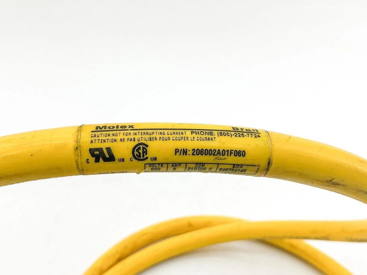 Used Molex 206002A01F060 Cordset 600V 8A 6 Pin