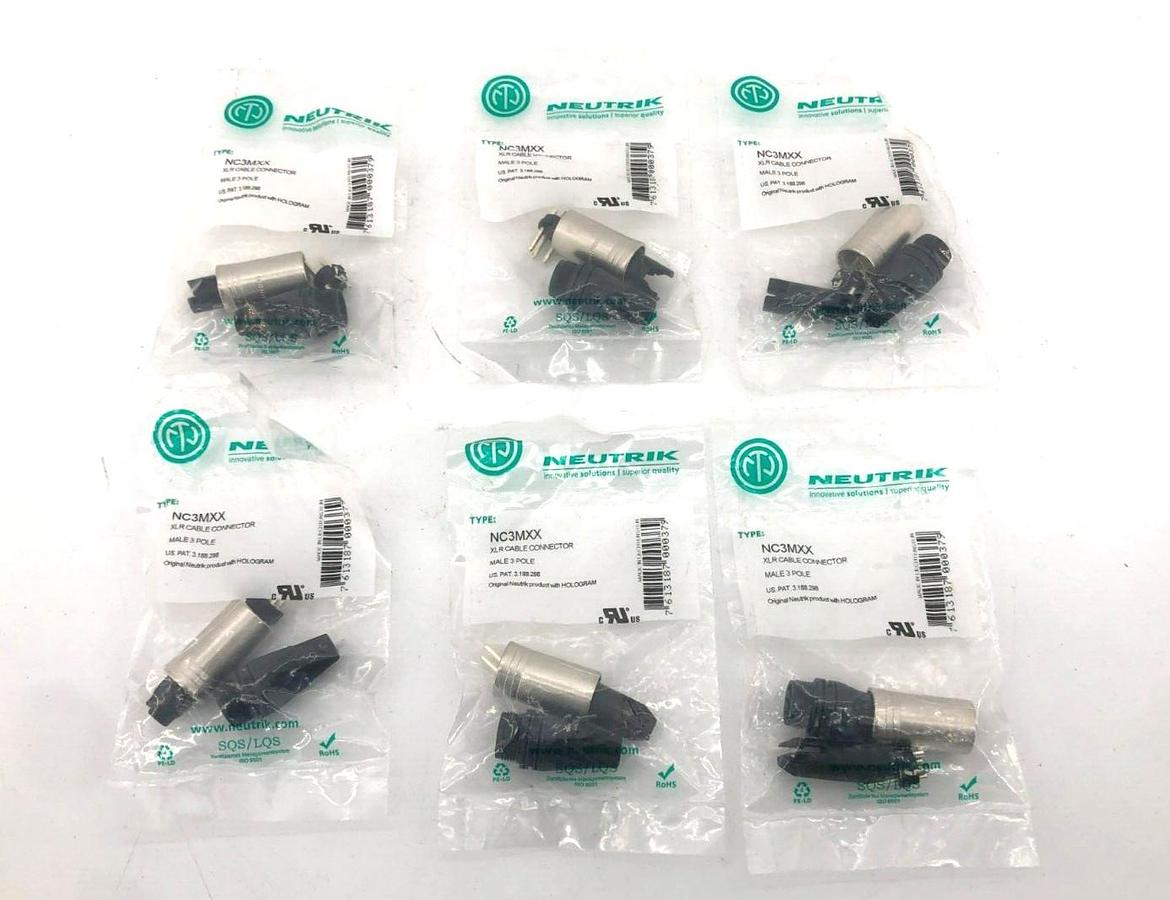 Lot of 6 New Neutrik NC3MXX Male XLR Connectors 3 Pin