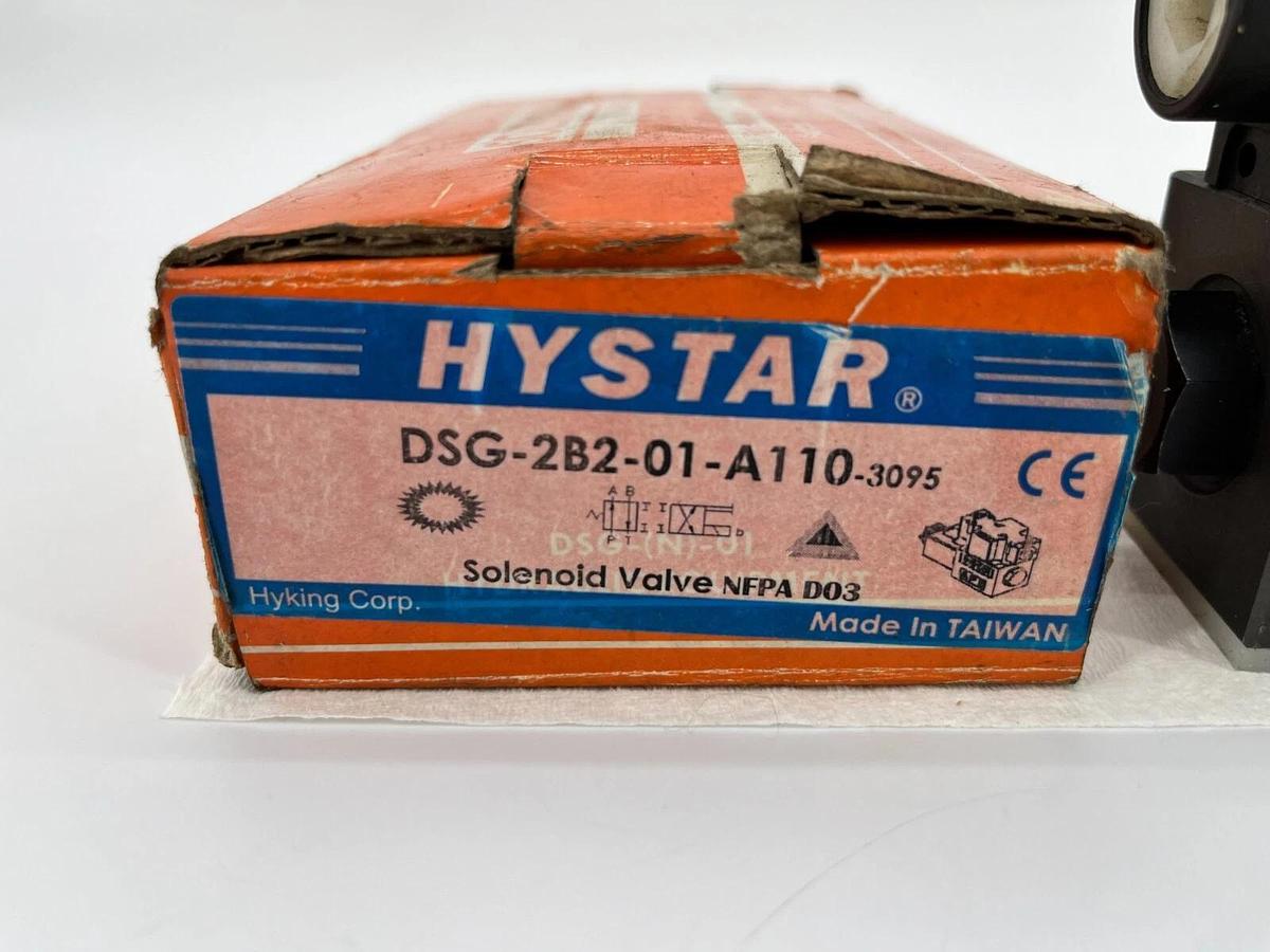 Used Hystar Canimex DSG-2B2-01-A110 Hydraulic Solenoid Valve - missing cover screws